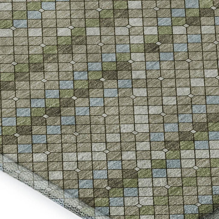 10' X 14' Geometric Washable Area Rug With UV Protection (693678) - Artichoke Green / Ivory