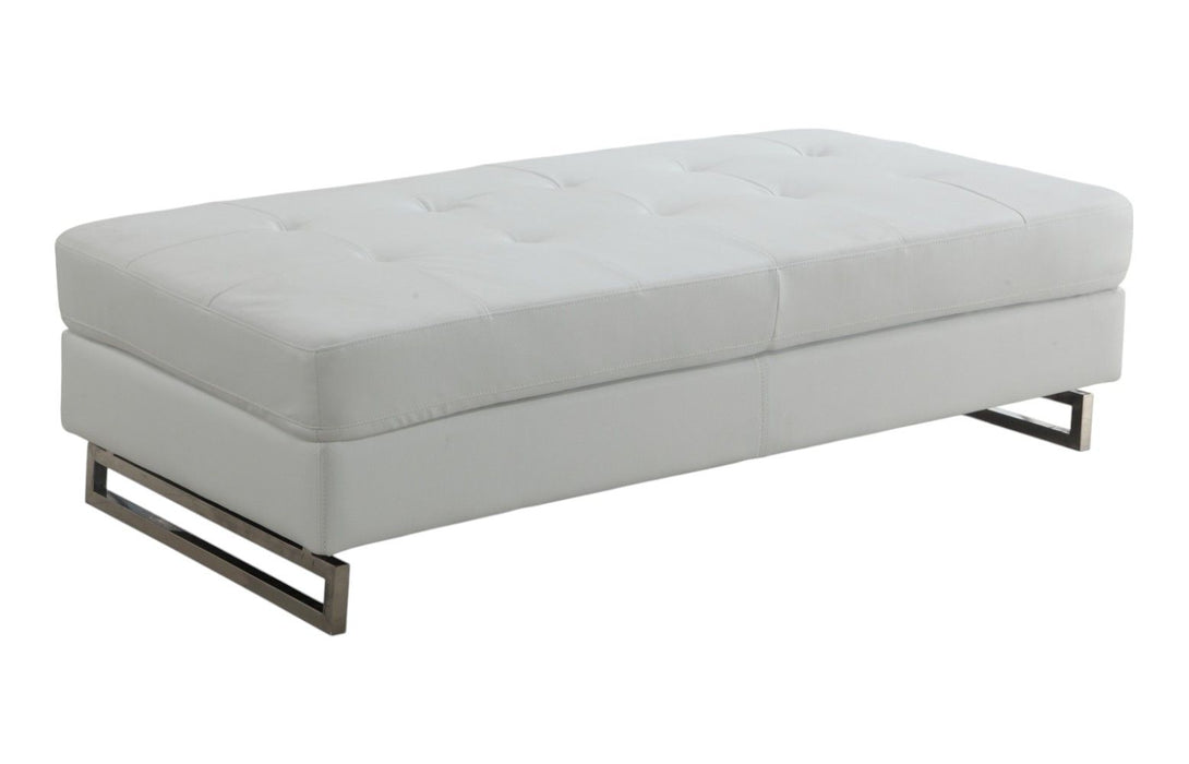 Faux Leather Ottoman - White / Silver