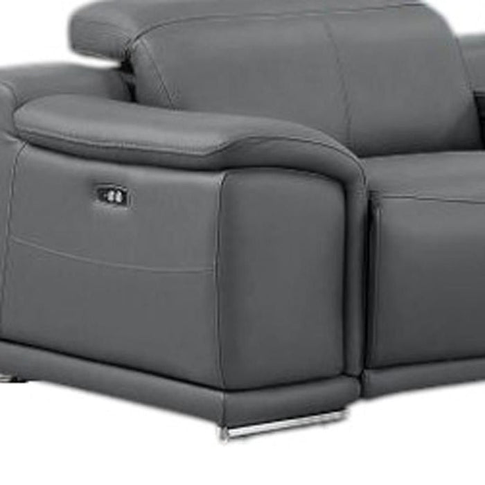 Leather Modular L-Shaped Eight Piece Corner Sectional With Console - Battleship Gray