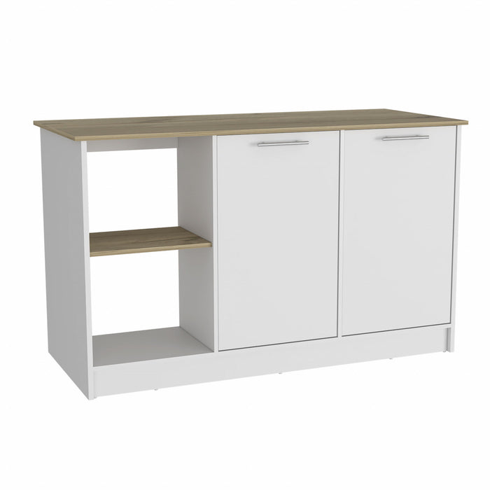 59" Kitchen Island With Storage - Brown / White