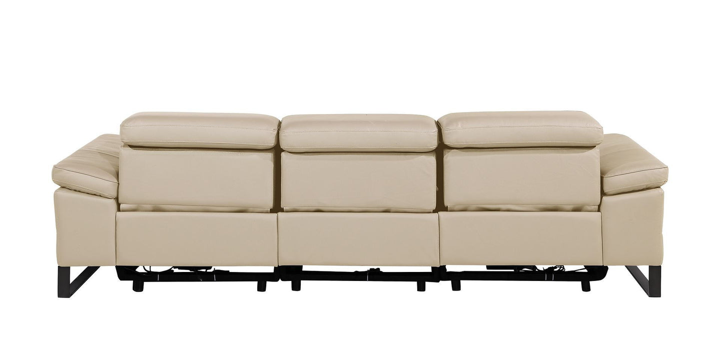 Top Grain Leather Reclining Metal USB Sofa (720335) - Beige