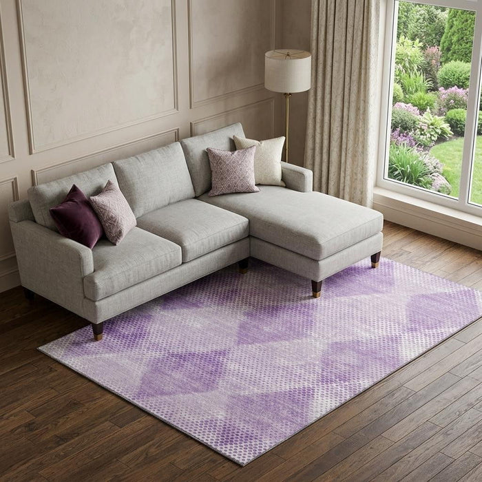 10' X 14' Geometric Washable Area Rug With UV Protection (648202) - Lavender / Ivory