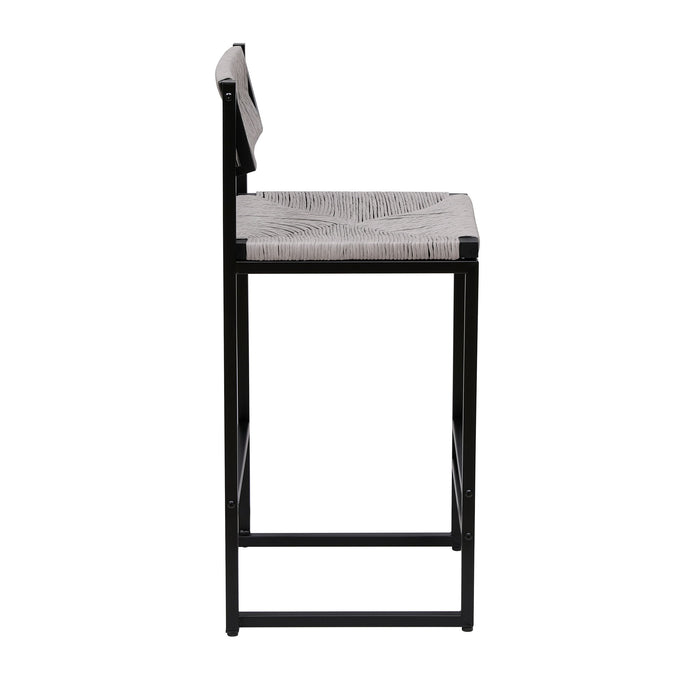 Set of two Giga bar stools with paper rope weave backrests, ideal for kitchen island, bar, or counter seating.