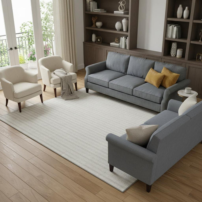 10' X 14' Striped Washable Area Rug With UV Protection (673855) - Ivory / Beige