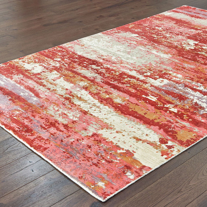 6' x 9' Abstract Hand Loomed Stain Resistant Area Rug - Pink And Red