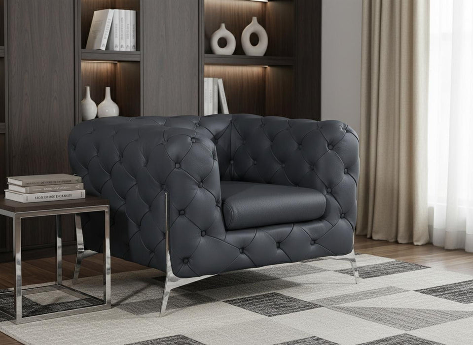 Glam Tufted Leather Armchair - Gray And Chrome