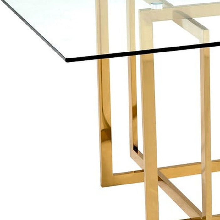 59" Glass And Metal Pedestal Base Square Dining Table - Clear