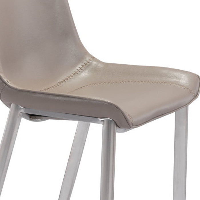 Set of 2 gray and silver 30-inch steel low back bar height chairs by HomeRoots, featuring a modern design and sturdy metal frames.