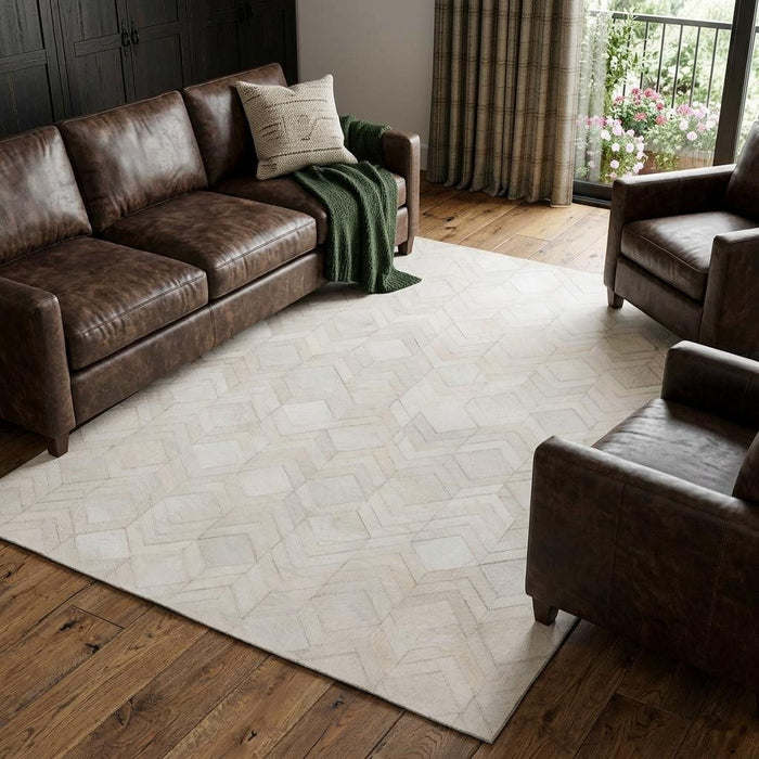9' X 12' Geometric Washable Area Rug With UV Protection (644681) - Ivory / Gray
