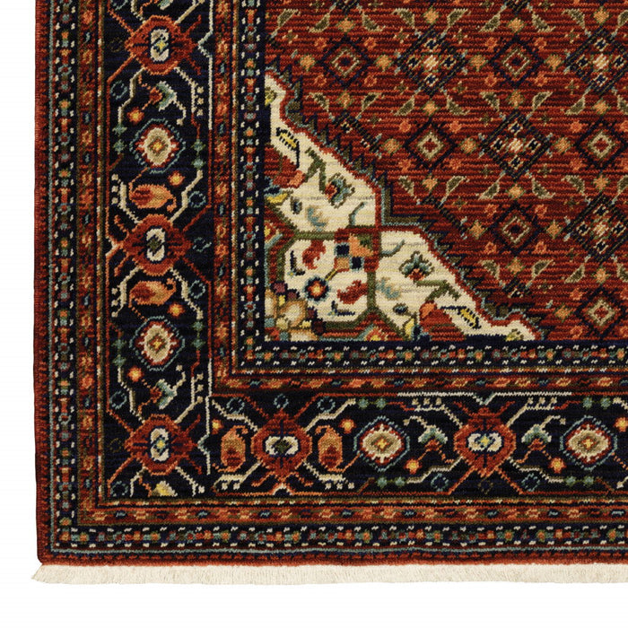 6' x 9' Oriental Power Loom Stain Resistant Area Rug With Fringe - Red Blue Ivory And Orange