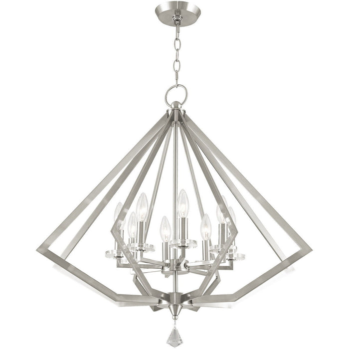 28" Eight Light Dimmable Chandelier With Shades - Nickel