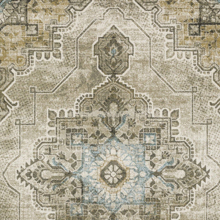 10' x 13' Oriental Power Loom Stain Resistant Area Rug - Gray Blue Beige And Gold