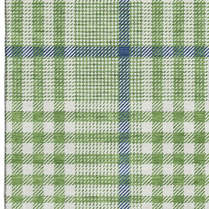 10' X 14' Plaid Washable Area Rug With UV Protection (682625) - Green / Ivory / Blue