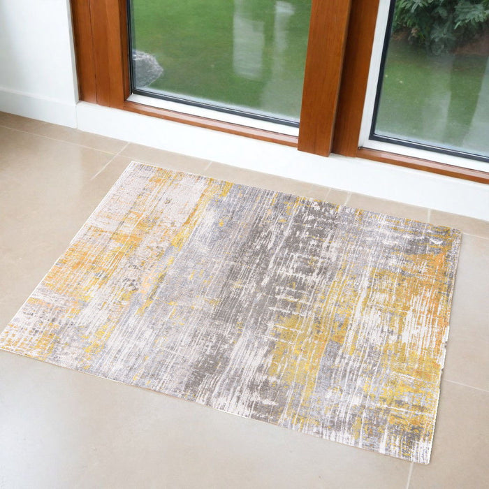 3' x 5' Abstract Non Skid Area Rug - Gray And Yellow