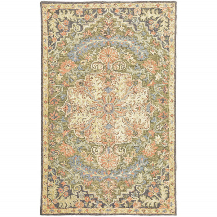 10' x 13' Oriental Tufted Handmade Stain Resistant Area Rug - Blue Green Clay And Gold