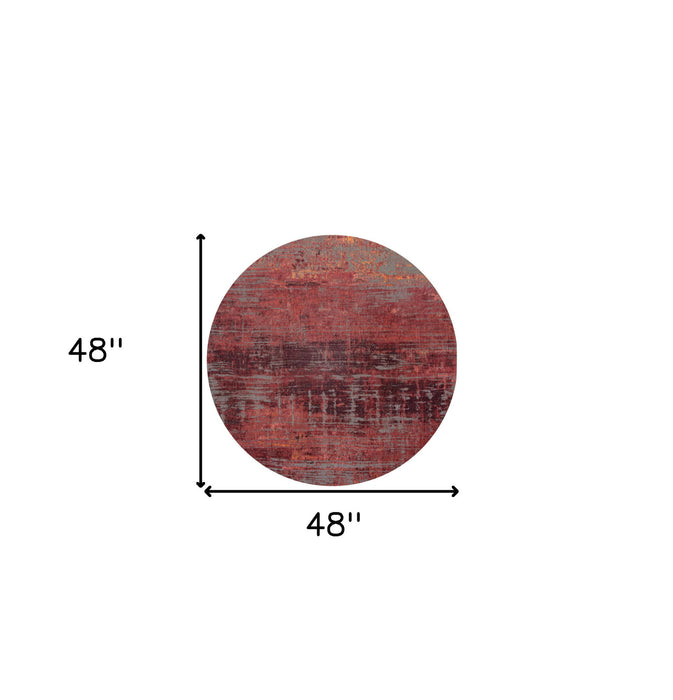 5' Round Abstract Non Skid Area Rug - Red And Gray