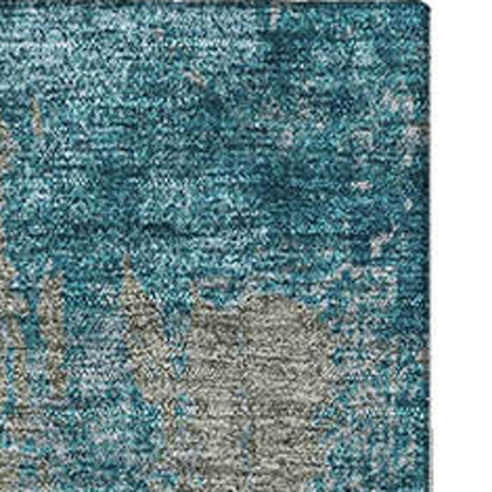 10' X 14' Abstract Washable Area Rug With UV Protection (678029) - Teal / Taupe