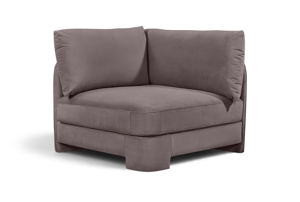 Meridian Furniture Hammond velvet performance fabric upholstered corner chair with plush cushioning and modern design.