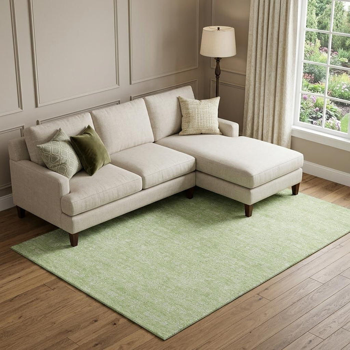 8' X 10' Floral Washable Area Rug With UV Protection (656865) - Artichoke Green / Ivory