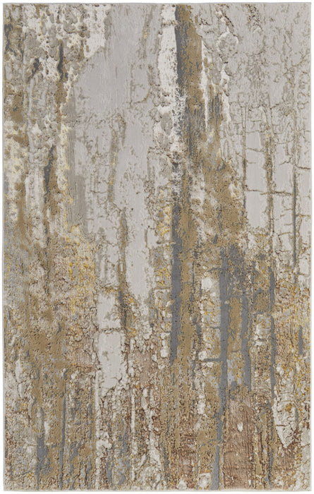 10' x 13.2' Abstract Power Loom Area Rug - Ivory Gray And Brown