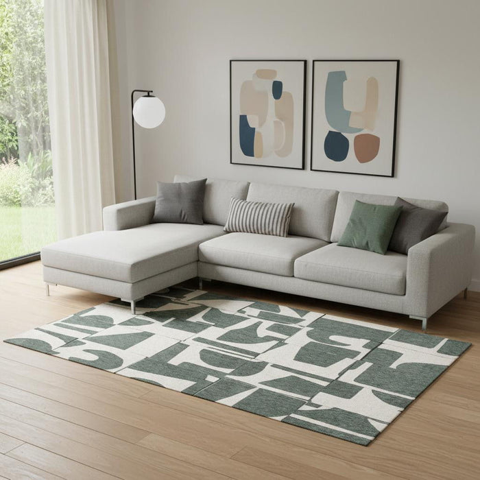 8' X 11' Geometric Washable Area Rug (551968) - Gray / Green