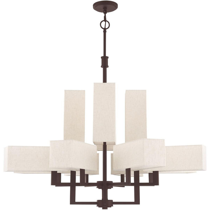 41" Twelve Light Dimmable Chandelier With Shades - Bronze
