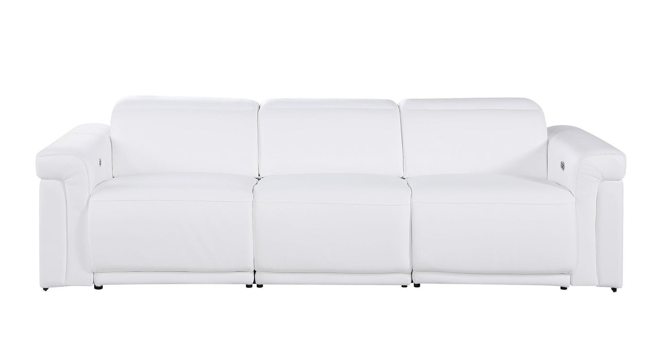 Top Grain Leather Reclining Metal USB Sofa (720361) - White