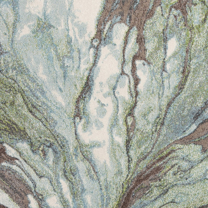 9' x 13' Abstract Marble Area Rug - Green And Brown