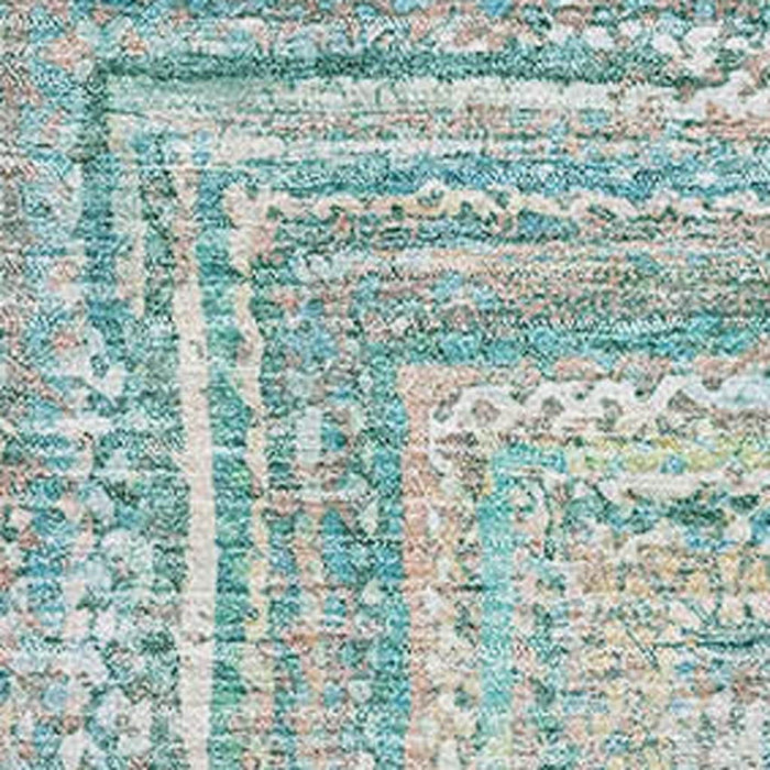 10' X 14' Geometric Washable Area Rug With UV Protection (699298) - Teal / Ivory