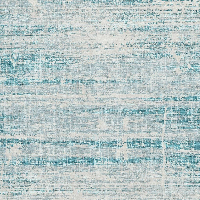 10' X 14' Abstract Washable Area Rug Polyester With UV Protection - Teal And Ivory