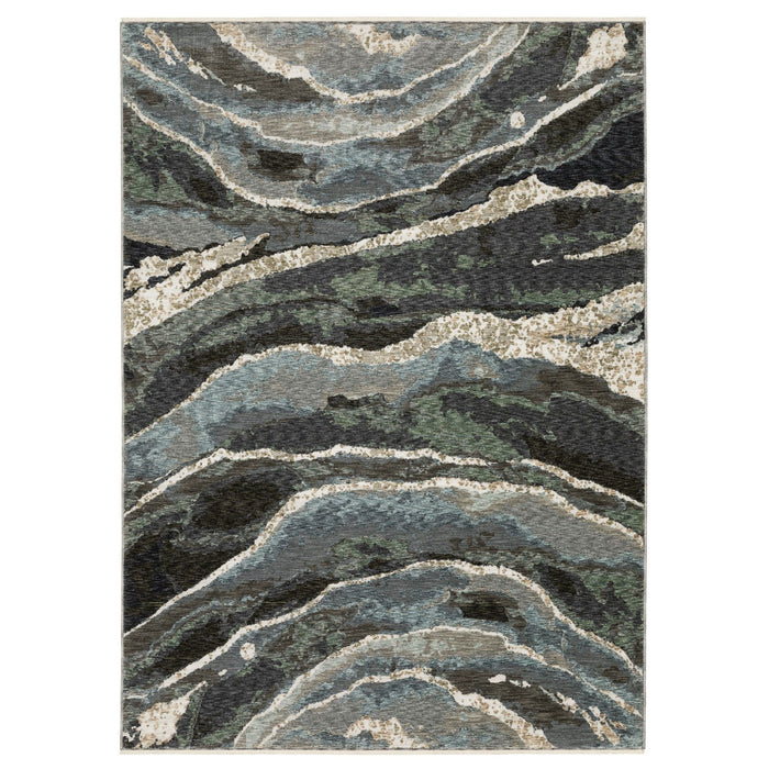8' X 11' Abstract Area Rug With Fringe (575162) - Blue / Black / Beige