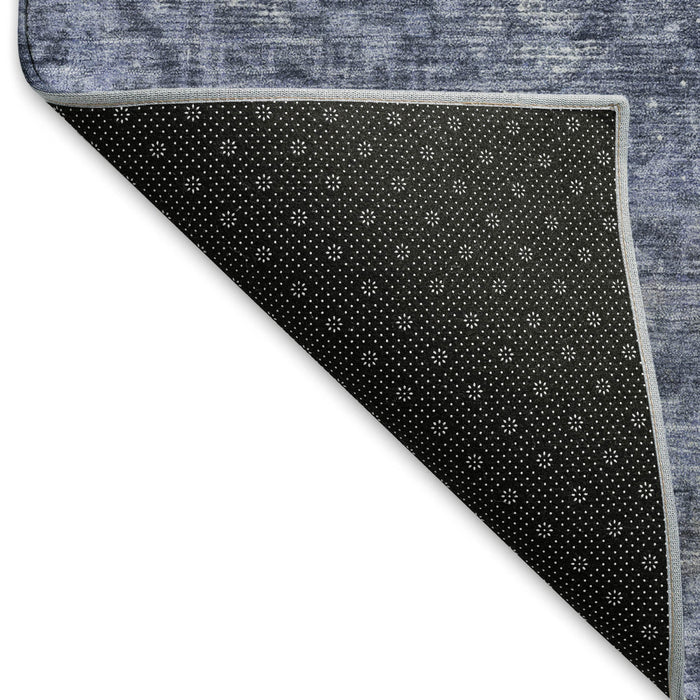 10' X 14' Oriental Washable Area Rug With UV Protection (691956) - Navy Blue / Silver