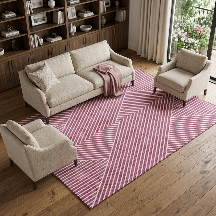 10' X 14' Geometric Washable Area Rug With UV Protection (674640) - Blush / Ivory