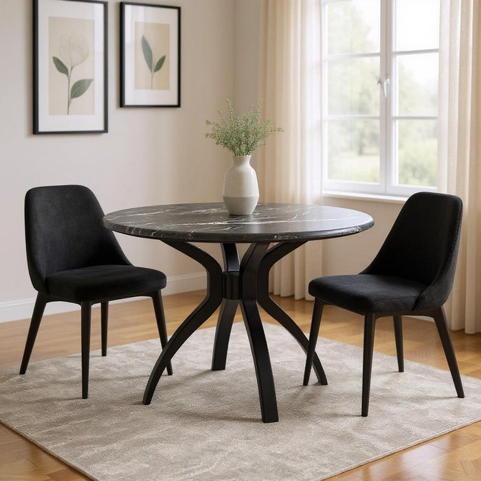50" Faux Marble And Steel Pedestal Base Round Top Dining Table - Black