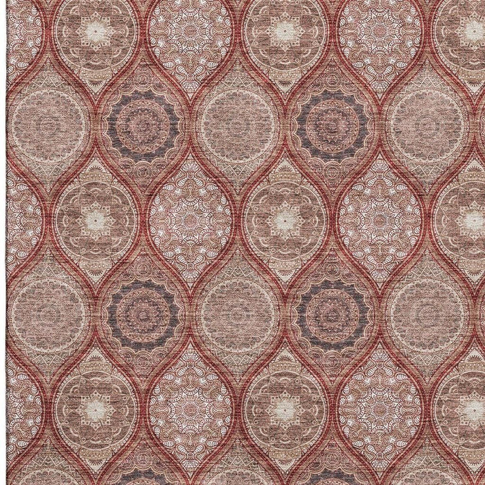 10' X 14' Ogee Washable Area Rug With UV Protection (677118) - Rust / Beige / Brick Red