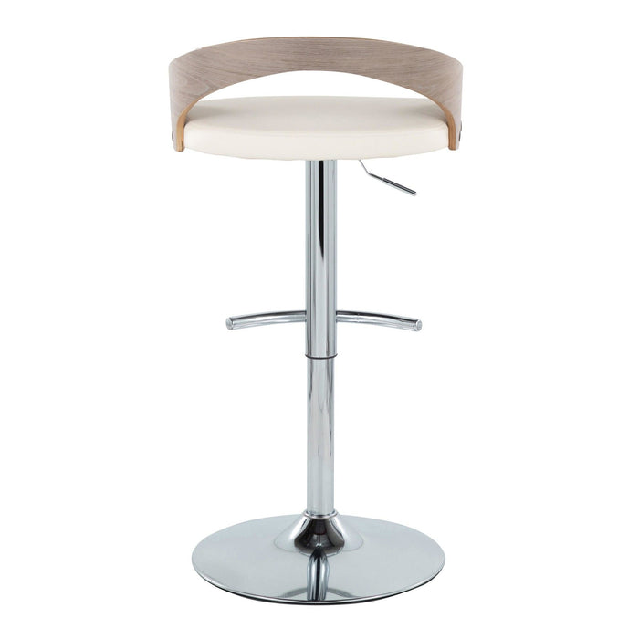 Grotto - Adjustable Barstool - Chrome Metal, Light Grey Wood