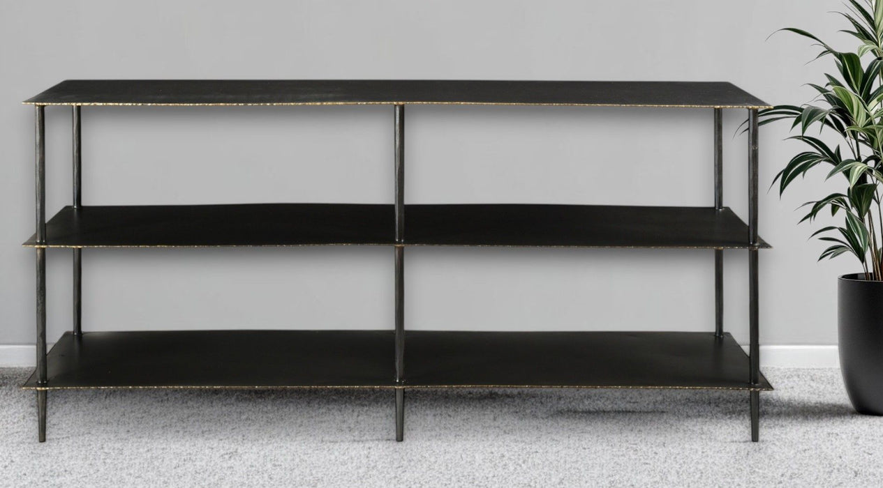 Iron Floor Shelf Console Table With Shelves - Gray