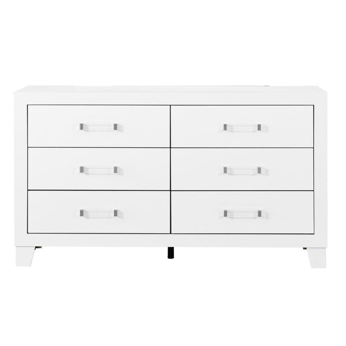 58" Wood Six Drawer Double Dresser - White