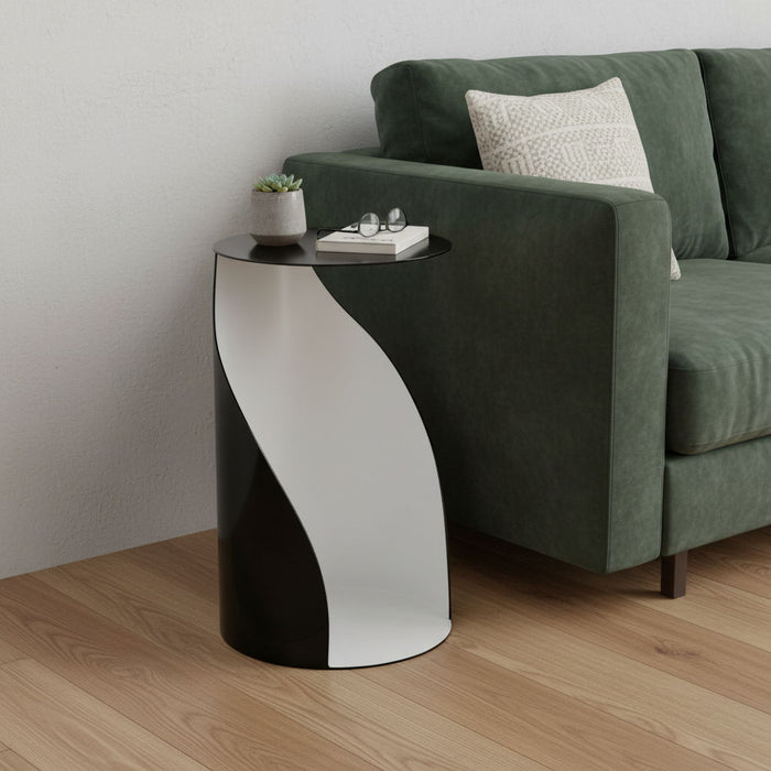 Steel Round Pedestal End Table (719934) - Black / White