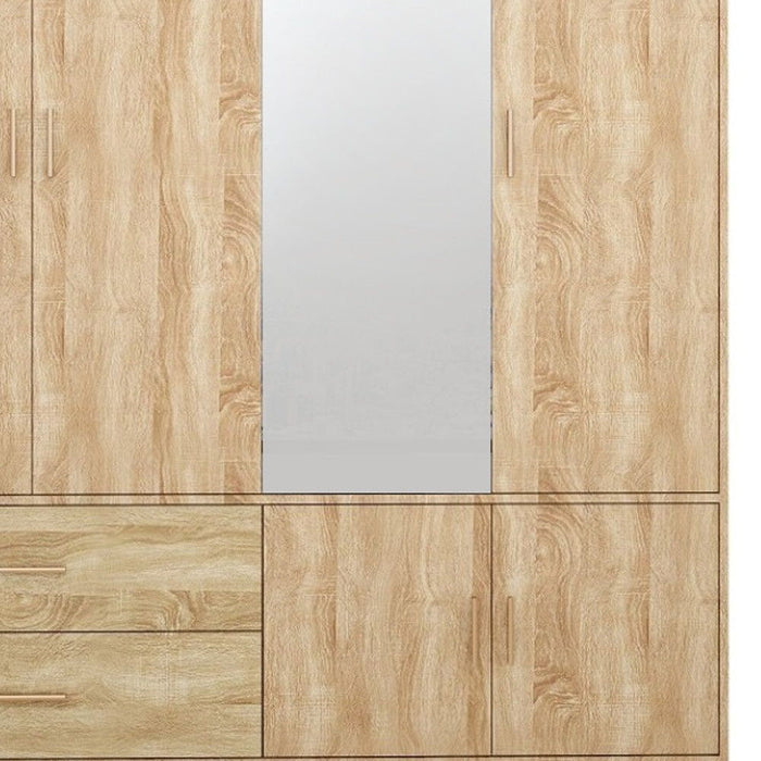 Natural wood 71-inch four-door wardrobe with two drawers by HomeRoots, featuring a spacious storage combo dresser.