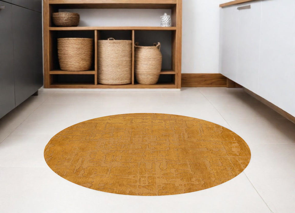 8' Round Abstract Non Skid Area Rug - Yellow