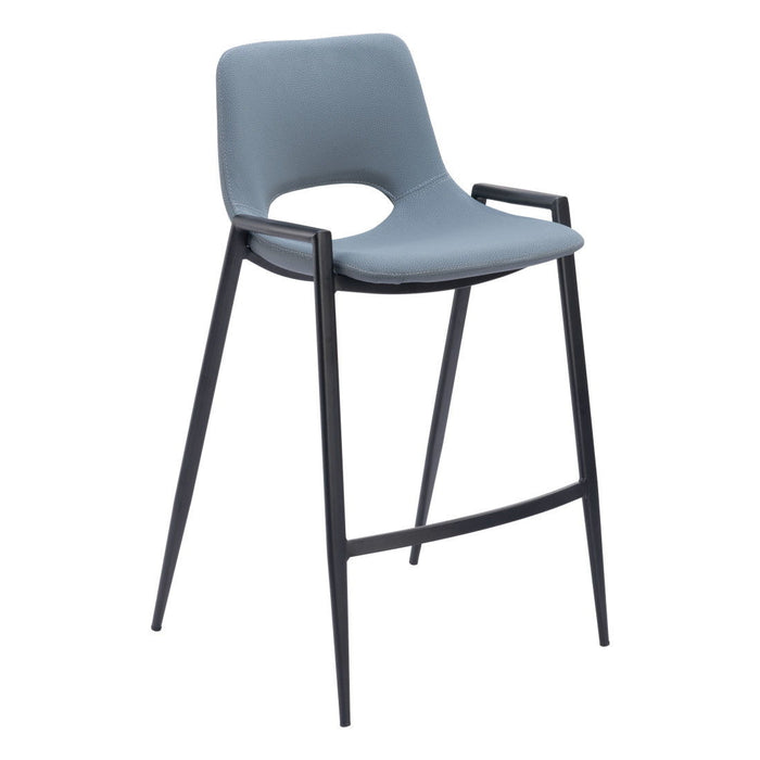 26" Faux Leather And Steel Low Back Counter Height Bar Chairs (Set of 2) - Blue / Black