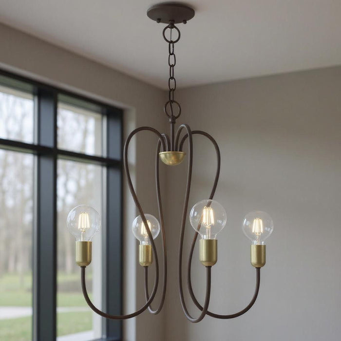 22'' Four Light Dimmable Chandelier With Shades - Bronze