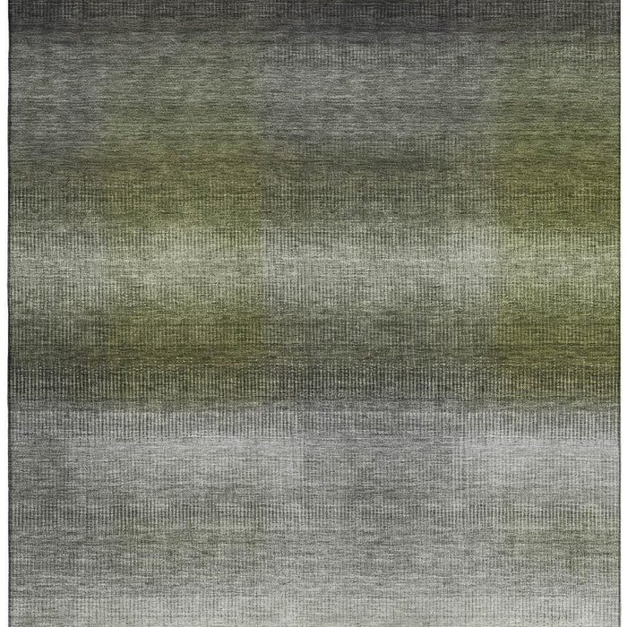 10' X 14' Striped Washable Area Rug With UV Protection (699616) - Pewter / Green / Silver