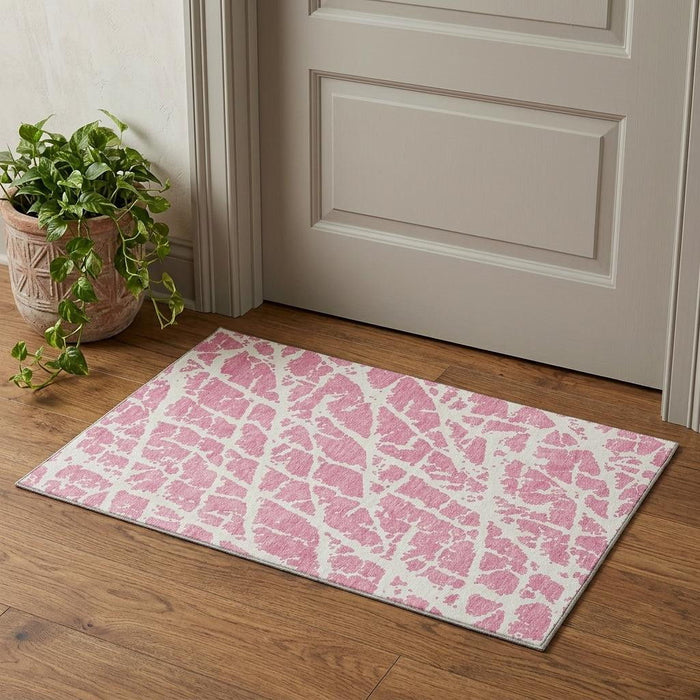 3' X 5' Abstract Washable Area Rug With UV Protection (646573) - Pink / Ivory