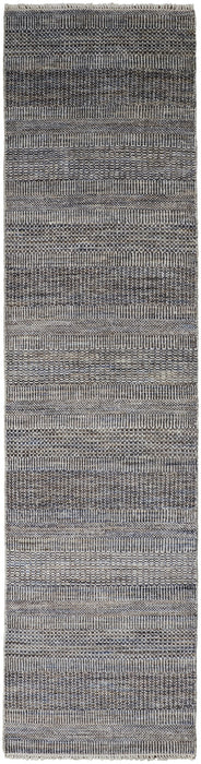 12' Wool Striped Hand Knotted Runner Rug - Gray