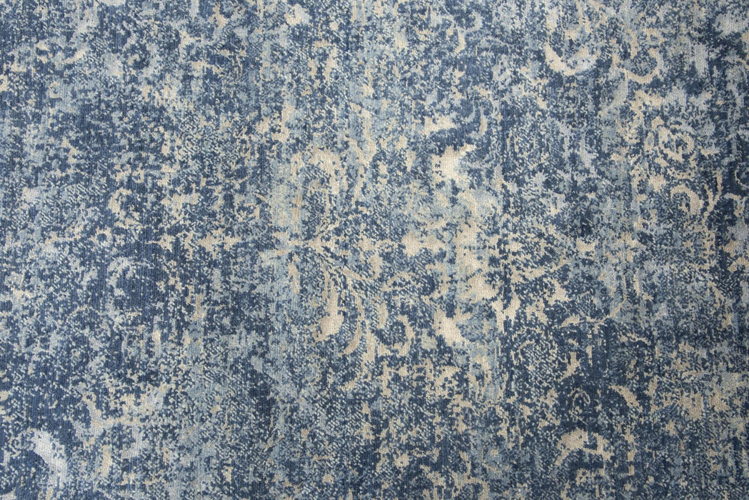 9' X 12' New Zealand Lambs Wool Oriental Hand Carved Handmade Area Rug (747596) - Blue / Gray / Beige / Ivory