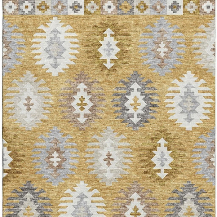 10' X 14' Southwestern Washable Area Rug With UV Protection (677621) - Gold / Gray / Silver