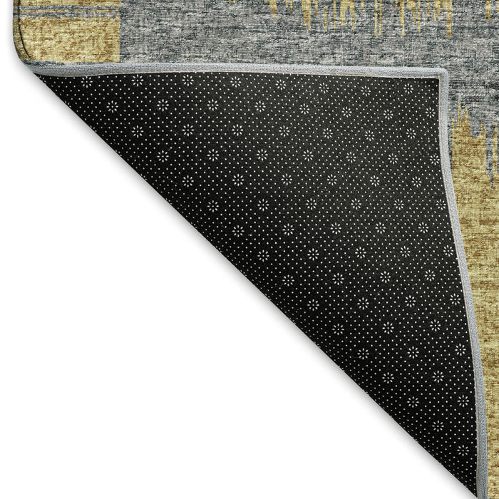 8' Geometric Washable Round Rug With UV Protection (645046) - Gold / Gray