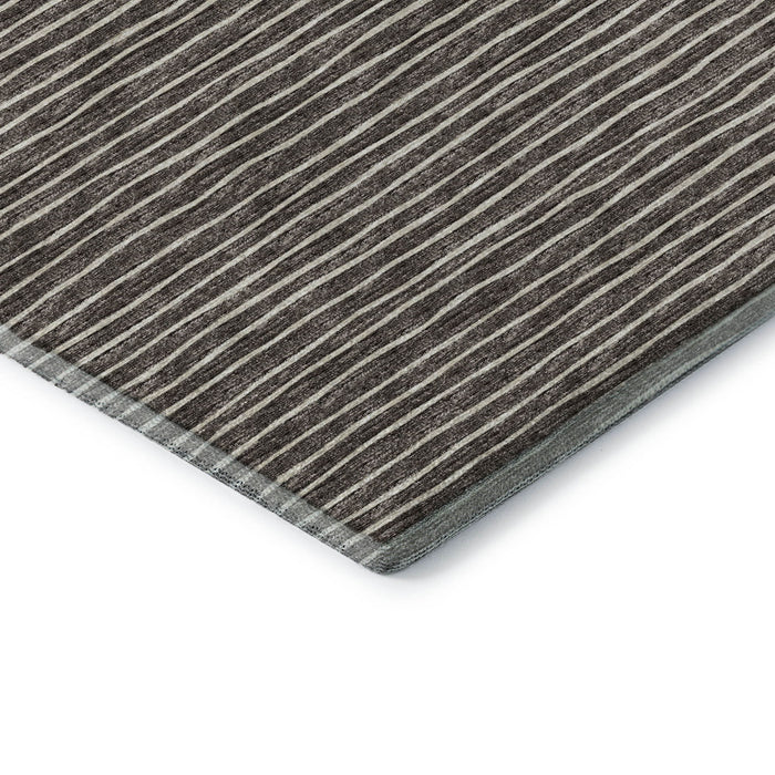 10' X 14' Striped Washable Area Rug With UV Protection (645199) - Chocolate / Ivory
